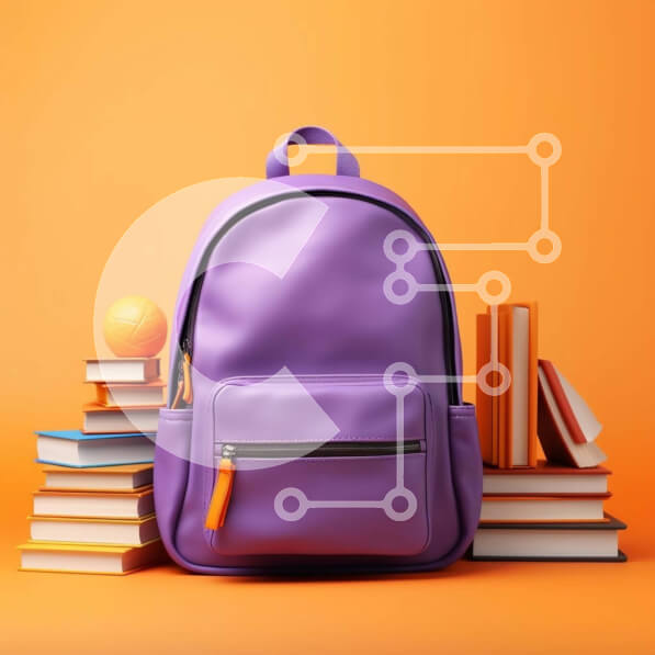 Intra Συλλεκτικό Ξύλινο Παζλ Plywood  4mm - Μωβ σακίδιο πλάτης και βιβλία σε πορτοκαλί φόντο Σε Ξύλινο Κουτί - Διαστάσεις: 10x10 cm – 25 κομμάτια