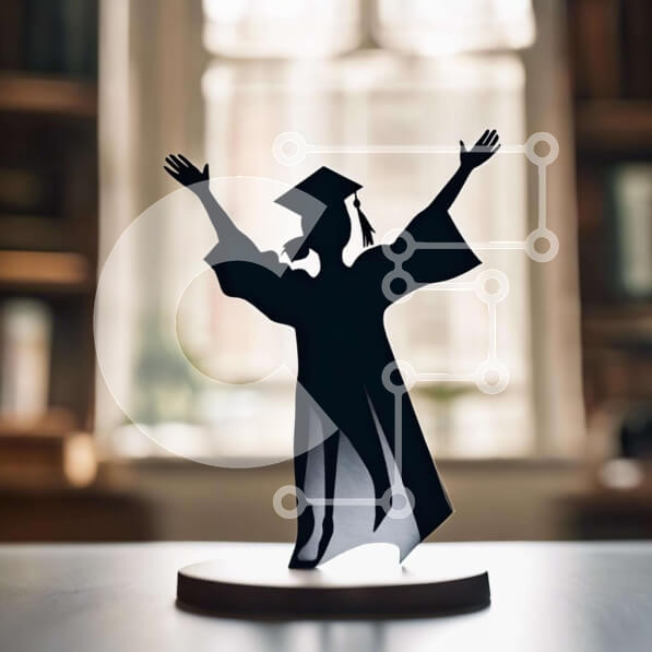 Intra Συλλεκτικό Ξύλινο Παζλ Plywood  4mm - Σιλουέτα του πτυχιούχου μπροστά από τα ράφια Σε Ξύλινο Κουτί - Διαστάσεις Puzzle: 10x10 cm – 25 κομμάτια