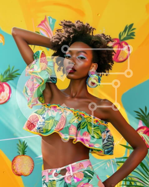 Intra Συλλεκτικό Ξύλινο Παζλ Plywood  4mm - Μοντέρνα γυναίκα που ποζάρει μπροστά από πολύχρωμη τοιχογραφία Σε Ξύλινο Κουτί - Διαστάσεις Puzzle: 10x10 cm – 25 κομμάτια