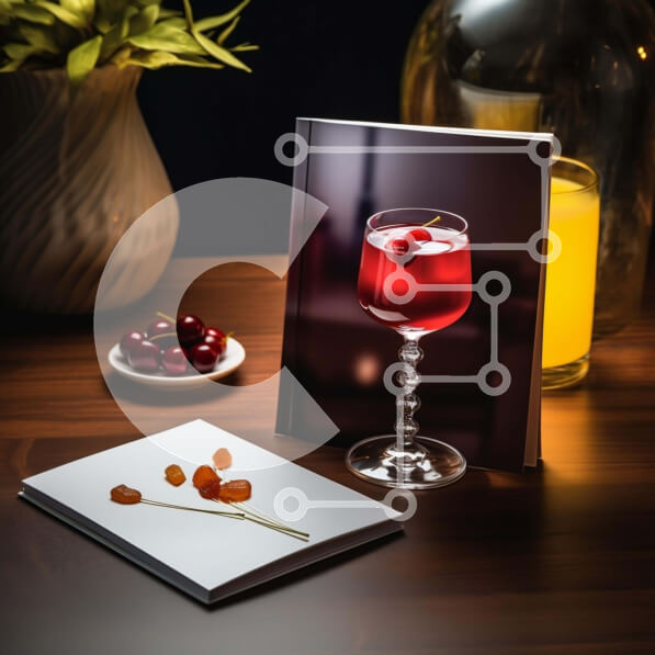 Σετ των 2 Intra Συλλεκτικό Ξύλινο Παζλ Plywood  4mm - Ποτήρι κόκκινο κρασί με κεράσια και ανοιχτό βιβλίο στο τραπέζι Σε Ξύλινο Κουτί - Διαστάσεις: 10x10 cm – 25 κομμάτια