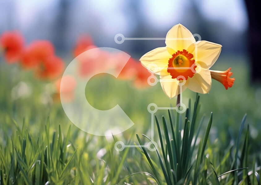 Intra Συλλεκτικό Ξύλινο Παζλ Plywood  4mm - Ζωντανό κίτρινο λουλούδι ασφόδελου στο ανοιξιάτικο χωράφι Σε Ξύλινο Κουτί - Διαστάσεις: 10x10 cm – 25 κομμάτια