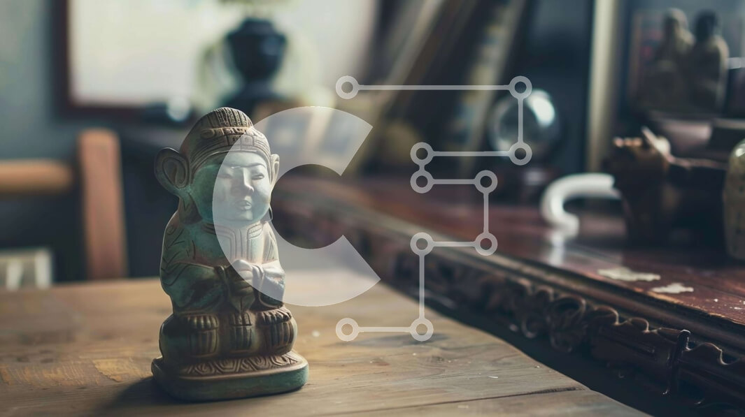 Intra Συλλεκτικό Ξύλινο Παζλ Plywood  4mm - Άγαλμα εμπνευσμένο από την Ασία σε ξύλινο τραπέζι Σε Ξύλινο Κουτί - Διαστάσεις Puzzle: 10x10 cm – 25 κομμάτια