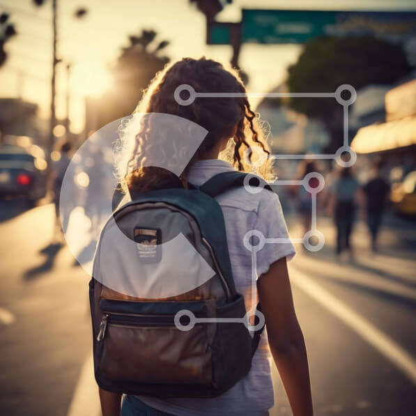 Intra Συλλεκτικό Ξύλινο Παζλ Plywood  4mm - Νεαρή γυναίκα που περπατά στο δρόμο με το σακίδιο Σε Ξύλινο Κουτί - Διαστάσεις Puzzle: 10x10 cm – 25 κομμάτια