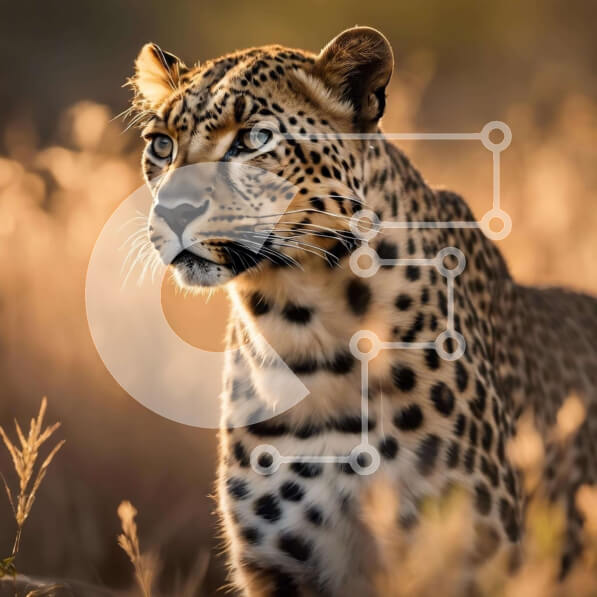 Intra Συλλεκτικό Ξύλινο Παζλ Plywood  4mm - Λεοπάρδαλη στο ψηλό γρασίδι που κοιτάζει μακριά Σε Ξύλινο Κουτί - Διαστάσεις: 10x10 cm – 25 κομμάτια