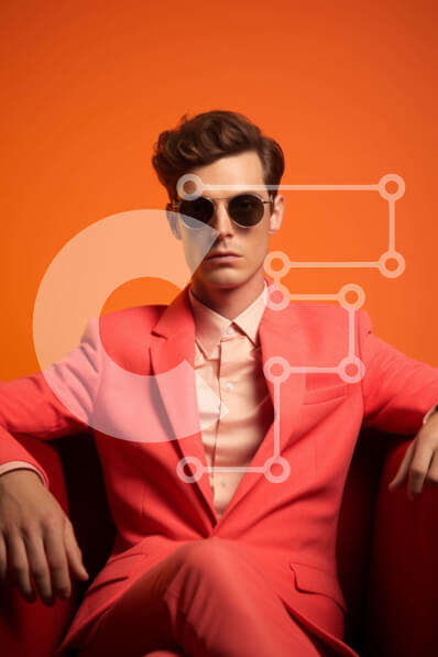 Intra Συλλεκτικό Ξύλινο Παζλ Plywood  4mm - Κομψός νεαρός άνδρας με πορτοκαλί κοστούμι και γυαλιά ηλίου Σε Ξύλινο Κουτί - Διαστάσεις Puzzle: 10x10 cm – 25 κομμάτια