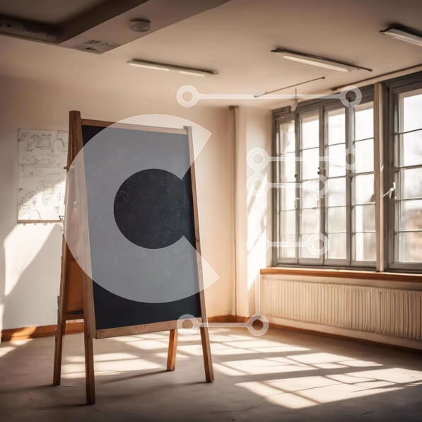 Intra Συλλεκτικό Ξύλινο Παζλ Plywood  4mm - Μαυροπίνακας στο καβαλέτο σε άδειο δωμάτιο με μεγάλα παράθυρα Σε Ξύλινο Κουτί - Διαστάσεις Puzzle: 10x10 cm – 25 κομμάτια