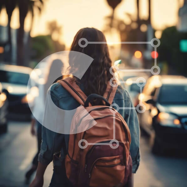 Intra Συλλεκτικό Ξύλινο Παζλ Plywood  4mm - Γυναίκα που ταξιδεύει με σακίδιο σε αστικό περιβάλλον Σε Ξύλινο Κουτί - Διαστάσεις Puzzle: 10x10 cm – 25 κομμάτια