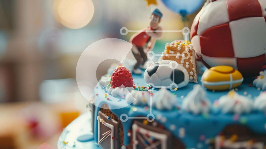 Σετ των 2 Intra Συλλεκτικό Ξύλινο Παζλ Plywood  4mm - Μπλε τούρτα γενεθλίων με αθλητικά διακοσμητικά Σε Ξύλινο Κουτί - Διαστάσεις: 10x10 cm – 25 κομμάτια