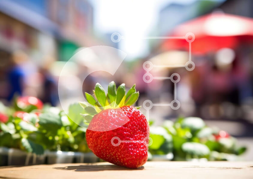 Σετ των 2 Intra Συλλεκτικό Ξύλινο Παζλ Plywood  4mm - Φρέσκια κόκκινη φράουλα σε ξύλινο τραπέζι με ανθρώπους στο φόντο Σε Ξύλινο Κουτί - Διαστάσεις: 10x10 cm – 25 κομμάτια