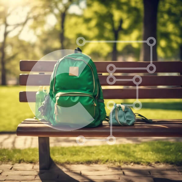 Intra Συλλεκτικό Ξύλινο Παζλ Plywood  4mm - Πράσινο σακίδιο πλάτης και τσάντες στο πάρκο Σε Ξύλινο Κουτί - Διαστάσεις Puzzle: 10x10 cm – 25 κομμάτια