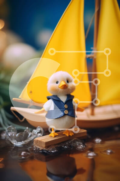 Intra Συλλεκτικό Ξύλινο Παζλ Plywood  4mm - Μικρή πάπια παιχνιδιών και ιστιοφόρο σε σχήμα αυγού στην άμμο Σε Ξύλινο Κουτί - Διαστάσεις: 10x10 cm – 25 κομμάτια