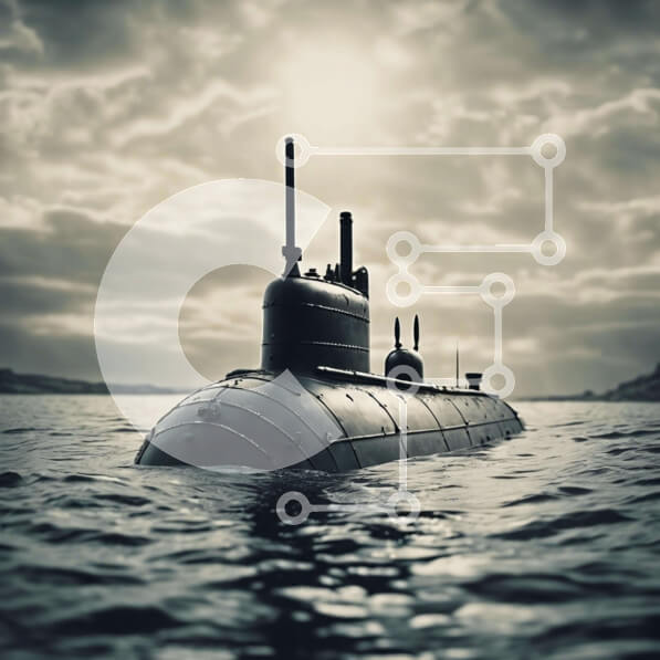 Intra Συλλεκτικό Ξύλινο Παζλ Plywood  4mm - Μαύρο υποβρύχιο που επιπλέει στον ωκεανό Σε Ξύλινο Κουτί - Διαστάσεις Puzzle: 10x10 cm – 25 κομμάτια