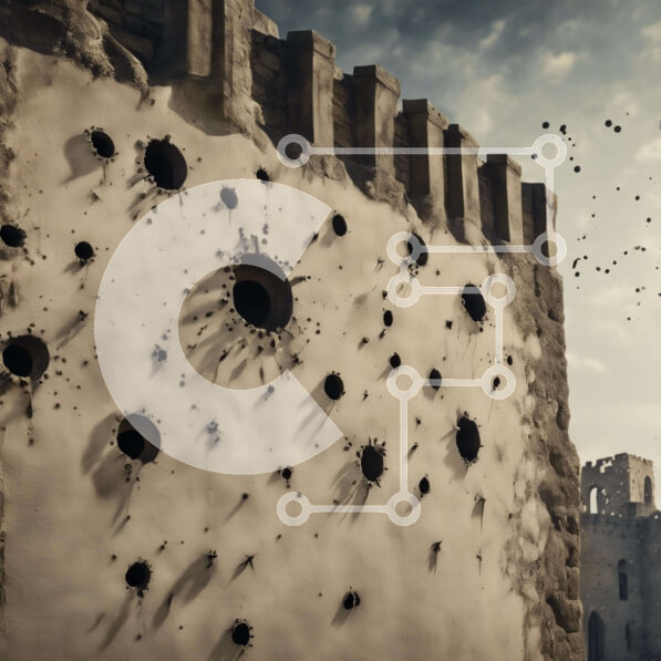 Intra Συλλεκτικό Ξύλινο Παζλ Plywood  4mm - Τοίχος του Κάστρου με τρύπες από σφαίρες και πουλιά που πετούν Σε Ξύλινο Κουτί - Διαστάσεις Puzzle: 10x10 cm – 25 κομμάτια