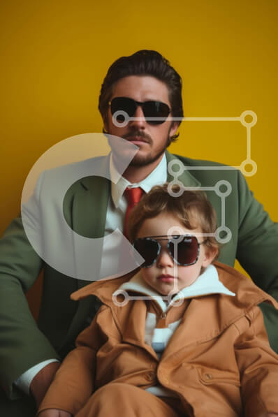 Intra Συλλεκτικό Ξύλινο Παζλ Plywood  4mm - Άνδρας και παιδί με ασορτί πράσινα κοστούμια και γυαλιά ηλίου Σε Ξύλινο Κουτί - Διαστάσεις Puzzle: 10x10 cm – 25 κομμάτια