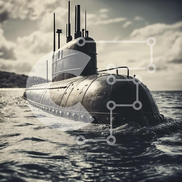 Intra Συλλεκτικό Ξύλινο Παζλ Plywood  4mm - Μεγάλο μαύρο υποβρύχιο που επιπλέει στον ωκεανό Σε Ξύλινο Κουτί - Διαστάσεις Puzzle: 10x10 cm – 25 κομμάτια