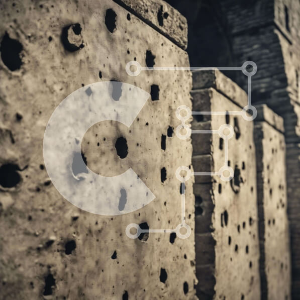 Intra Συλλεκτικό Ξύλινο Παζλ Plywood  4mm - Τοίχο από τούβλα με τρύπες από σφαίρες και πουλιά Σε Ξύλινο Κουτί - Διαστάσεις Puzzle: 10x10 cm – 25 κομμάτια