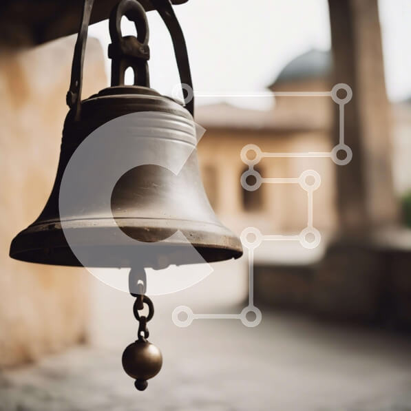 Intra Συλλεκτικό Ξύλινο Παζλ Plywood  4mm - Μεγάλο μεταλλικό κουδούνι στο παλιό κτίριο Σε Ξύλινο Κουτί - Διαστάσεις Puzzle: 10x10 cm – 25 κομμάτια