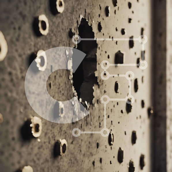 Intra Συλλεκτικό Ξύλινο Παζλ Plywood  4mm - Κατεστραμμένος τοίχος με τρύπες από σφαίρες και βίδες Σε Ξύλινο Κουτί - Διαστάσεις Puzzle: 10x10 cm – 25 κομμάτια