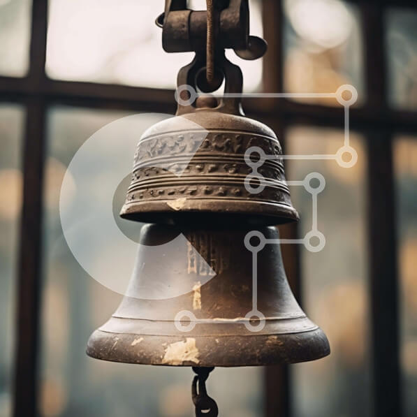 Intra Συλλεκτικό Ξύλινο Παζλ Plywood  4mm - Vintage κουδούνι που κρέμεται σε θρησκευτικό περιβάλλον Σε Ξύλινο Κουτί - Διαστάσεις Puzzle: 10x10 cm – 25 κομμάτια