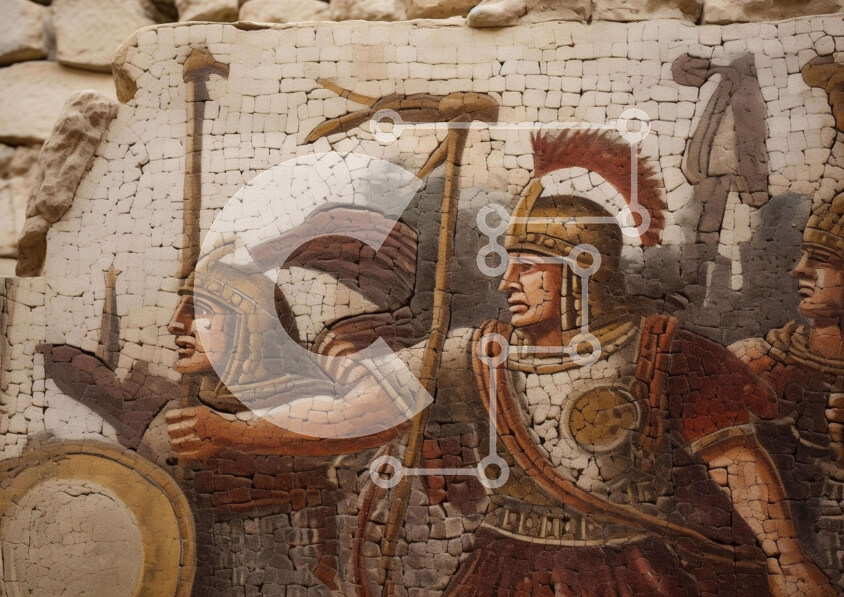 Intra Συλλεκτικό Ξύλινο Παζλ Plywood  4mm - Μωσαϊκό Ρωμαίων Στρατιωτών Σε Ξύλινο Κουτί - Διαστάσεις Puzzle: 10x10 cm – 25 κομμάτια