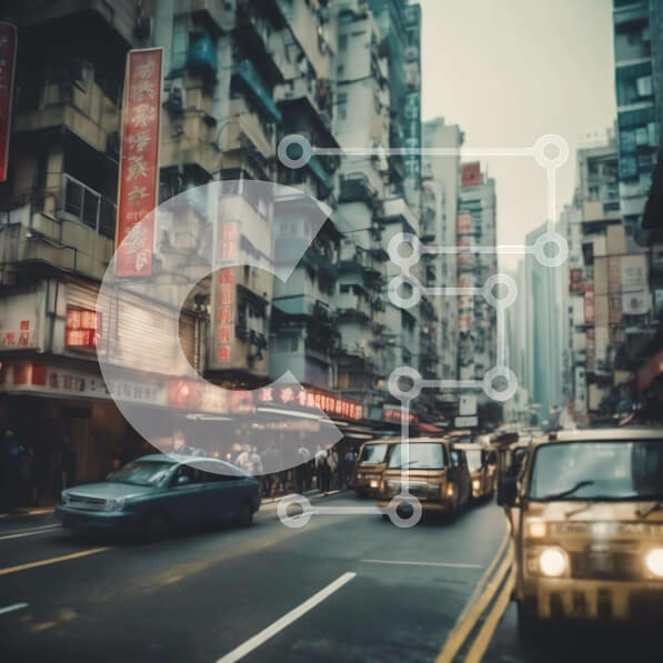 Intra Συλλεκτικό Ξύλινο Παζλ Plywood  4mm - Πολυσύχναστος δρόμος της πόλης με οχήματα και πεζούς Σε Ξύλινο Κουτί - Διαστάσεις Puzzle: 10x10 cm – 25 κομμάτια