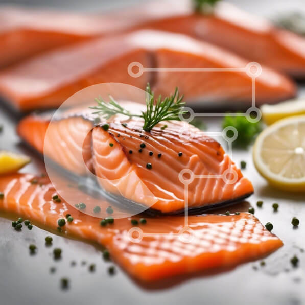 Σετ των 2 Intra Συλλεκτικό Ξύλινο Παζλ Plywood  4mm - Φρέσκος σολομός και φέτες λεμονιού σε επιφάνεια από ανοξείδωτο χάλυβα Σε Ξύλινο Κουτί - Διαστάσεις: 10x10 cm – 25 κομμάτια