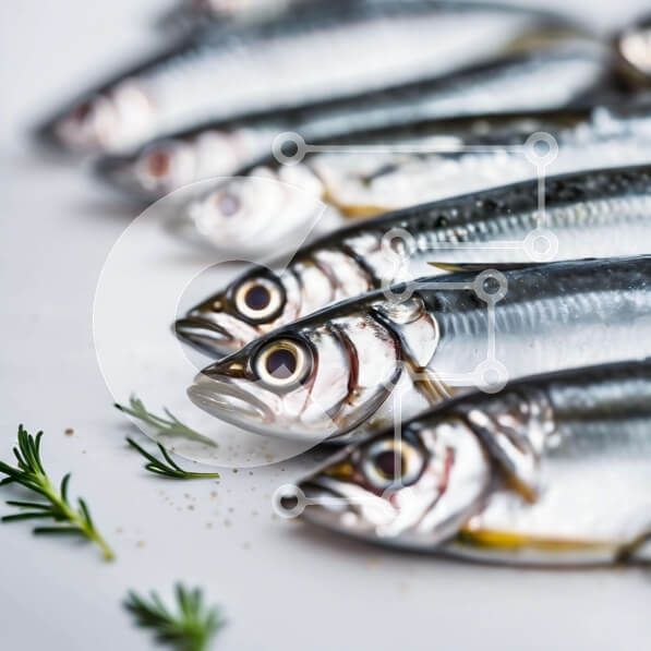 Σετ των 2 Intra Συλλεκτικό Ξύλινο Παζλ Plywood  4mm - Παρουσίαση σαρδέλες σε λευκή επιφάνεια με βότανα Σε Ξύλινο Κουτί - Διαστάσεις: 10x10 cm – 25 κομμάτια