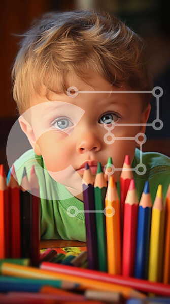 Intra Συλλεκτικό Ξύλινο Παζλ Plywood  4mm - Νεαρό αγόρι με πολύχρωμα μολύβια Σε Ξύλινο Κουτί - Διαστάσεις Puzzle: 10x10 cm – 25 κομμάτια