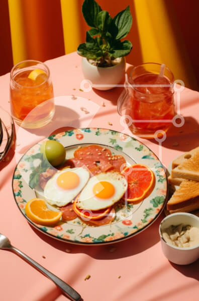 Σετ των 2 Intra Συλλεκτικό Ξύλινο Παζλ Plywood  4mm - Νόστιμο πρωινό με αυγά, λουκάνικα και χυμό πορτοκαλιού Σε Ξύλινο Κουτί - Διαστάσεις: 10x10 cm – 25 κομμάτια