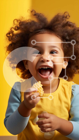 Intra Συλλεκτικό Ξύλινο Παζλ Plywood  4mm - Νεαρό κορίτσι που τρώει μακαρόνια και τυρί Σε Ξύλινο Κουτί - Διαστάσεις: 10x10 cm – 25 κομμάτια