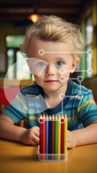 Intra Συλλεκτικό Ξύλινο Παζλ Plywood  4mm - Νεαρό αγόρι με χρωματιστά μολύβια Σε Ξύλινο Κουτί - Διαστάσεις Puzzle: 10x10 cm – 25 κομμάτια