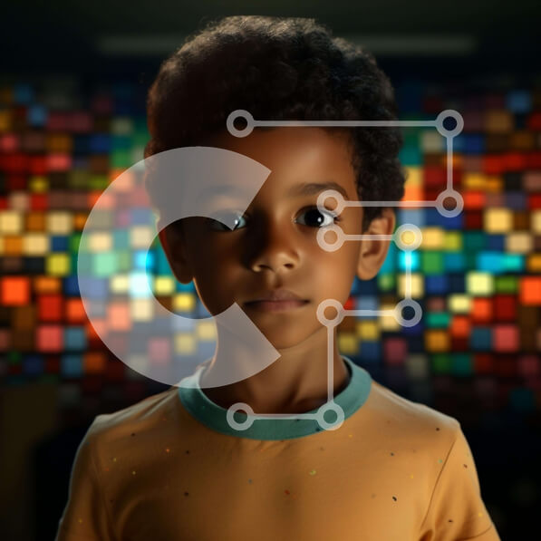 Intra Συλλεκτικό Ξύλινο Παζλ Plywood  4mm - Νεαρό αγόρι μπροστά από το αφηρημένο υπόβαθρο Σε Ξύλινο Κουτί - Διαστάσεις Puzzle: 10x10 cm – 25 κομμάτια