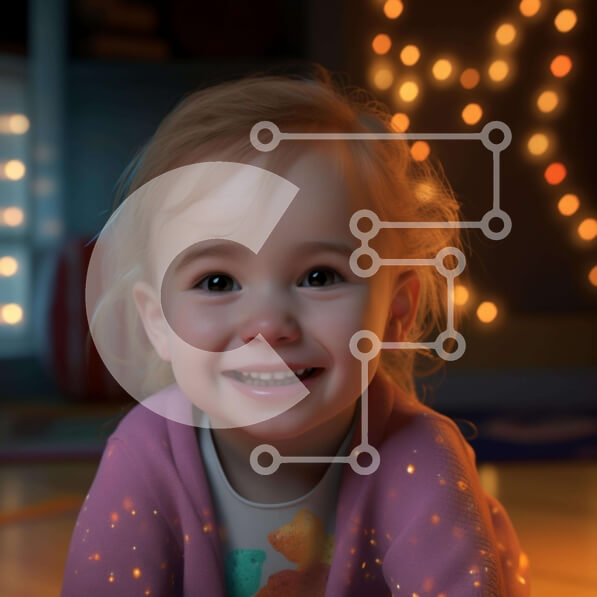 Intra Συλλεκτικό Ξύλινο Παζλ Plywood  4mm - Νεαρό κορίτσι που κάθεται που περιβάλλεται από φώτα και διακοσμήσεις διακοπών Σε Ξύλινο Κουτί - Διαστάσεις Puzzle: 10x10 cm – 25 κομμάτια