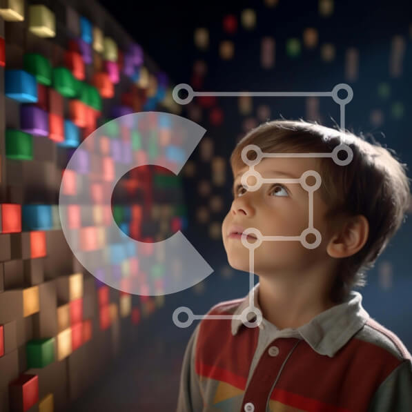 Intra Συλλεκτικό Ξύλινο Παζλ Plywood  4mm - Νεαρό αγόρι με πολύχρωμους κύβους Σε Ξύλινο Κουτί - Διαστάσεις Puzzle: 10x10 cm – 25 κομμάτια