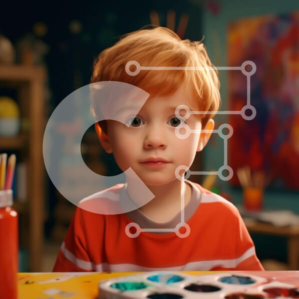 Intra Συλλεκτικό Ξύλινο Παζλ Plywood  4mm - Νεαρό αγόρι με κόκκινα μαλλιά και παλέτα βαφής Σε Ξύλινο Κουτί - Διαστάσεις Puzzle: 10x10 cm – 25 κομμάτια