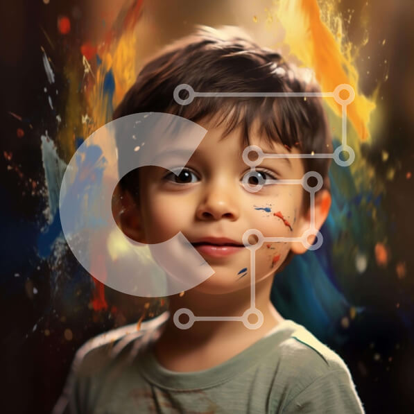 Intra Συλλεκτικό Ξύλινο Παζλ Plywood  4mm - Νεαρό αγόρι με πολύχρωμες πιτσιλιές χρωμάτων Σε Ξύλινο Κουτί - Διαστάσεις Puzzle: 10x10 cm – 25 κομμάτια