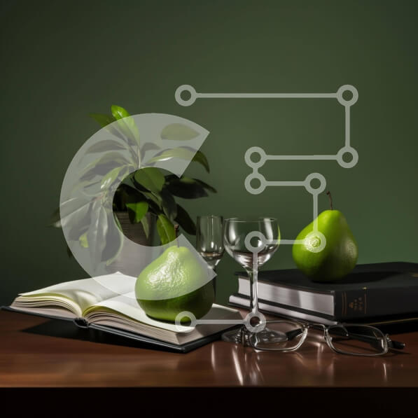 Σετ των 2 Intra Συλλεκτικό Ξύλινο Παζλ Plywood  4mm - Πράσινα αχλάδια και ποτήρια σε ξύλινο τραπέζι Σε Ξύλινο Κουτί - Διαστάσεις: 10x10 cm – 25 κομμάτια