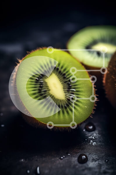 Σετ των 2 Intra Συλλεκτικό Ξύλινο Παζλ Plywood  4mm - Φρεσκοκομμένα φρούτα ακτινιδίων σε σκοτεινή επιφάνεια με σταγόνες νερού Σε Ξύλινο Κουτί - Διαστάσεις: 10x10 cm – 25 κομμάτια