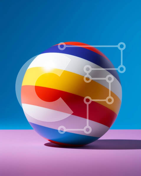 Intra Συλλεκτικό Ξύλινο Παζλ Plywood  4mm - Πολύχρωμη ριγέ μπάλα σε ροζ και μπλε φόντο Σε Ξύλινο Κουτί - Διαστάσεις Puzzle: 10x10 cm – 25 κομμάτια