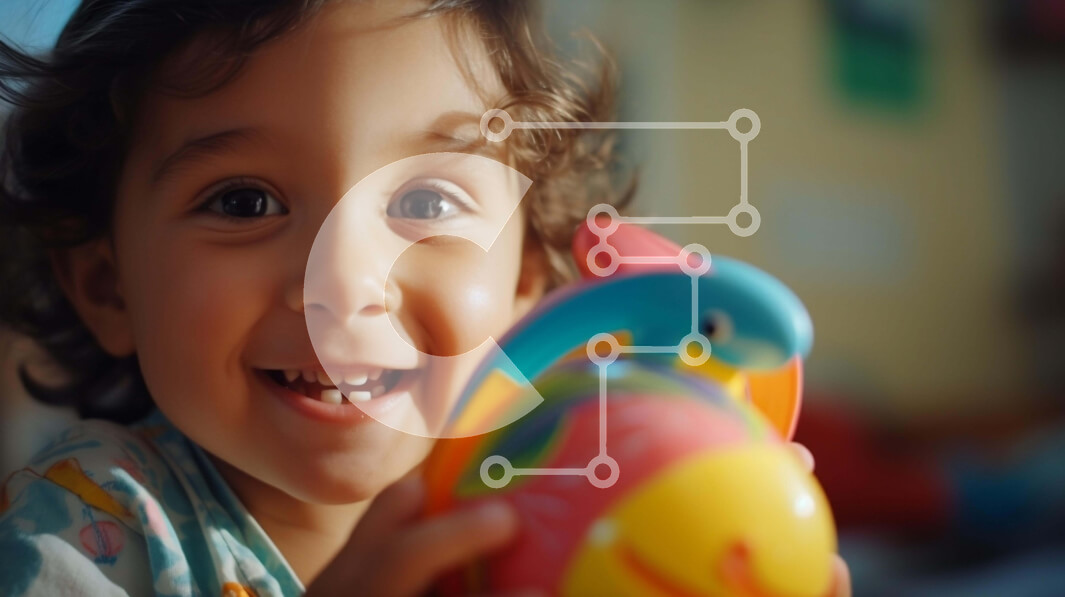 Intra Συλλεκτικό Ξύλινο Παζλ Plywood  4mm - Ευτυχισμένο παιδί που παίζει με τα παιχνίδια Σε Ξύλινο Κουτί - Διαστάσεις Puzzle: 10x10 cm – 25 κομμάτια