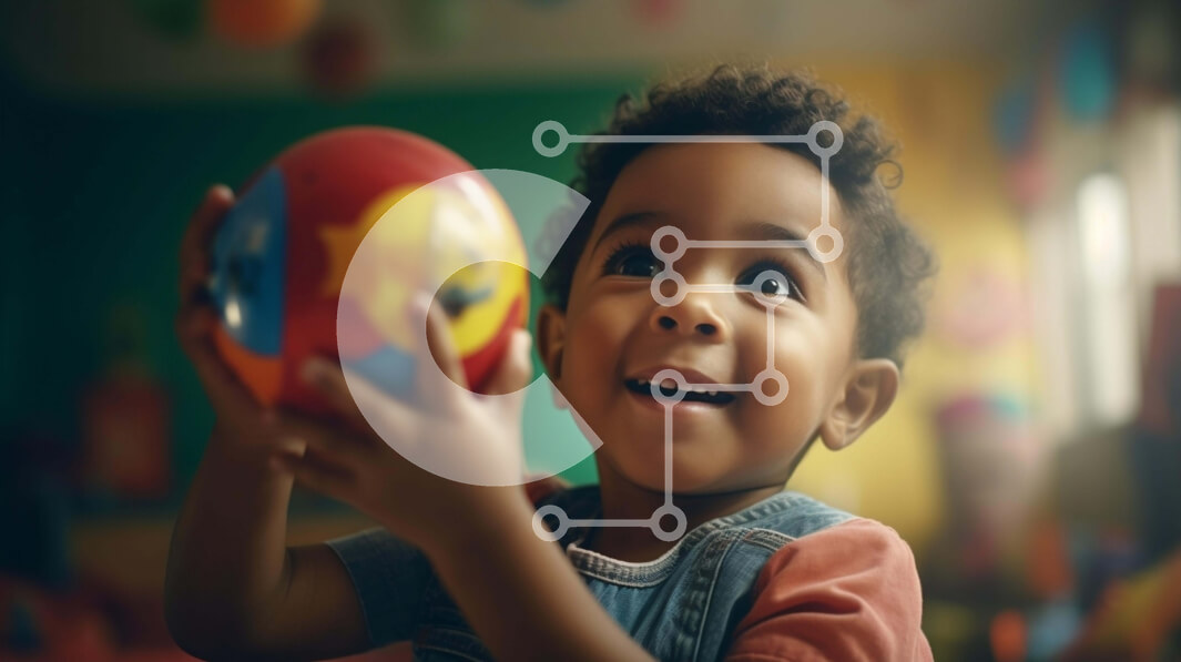 Intra Συλλεκτικό Ξύλινο Παζλ Plywood  4mm - Νεαρό αγόρι που παίζει με πολύχρωμη μπάλα Σε Ξύλινο Κουτί - Διαστάσεις Puzzle: 10x10 cm – 25 κομμάτια