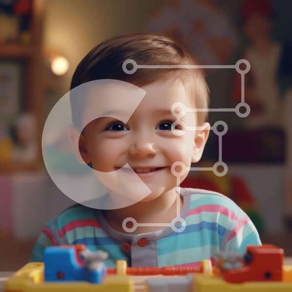 Intra Συλλεκτικό Ξύλινο Παζλ Plywood  4mm - Νεαρό αγόρι που παίζει με παιχνίδι σετ τρένου Σε Ξύλινο Κουτί - Διαστάσεις Puzzle: 10x10 cm – 25 κομμάτια