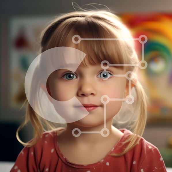 Intra Συλλεκτικό Ξύλινο Παζλ Plywood  4mm - Νεαρό κορίτσι με μπλε μάτια μπροστά από φόντο με θέμα την τέχνη Σε Ξύλινο Κουτί - Διαστάσεις Puzzle: 10x10 cm – 25 κομμάτια