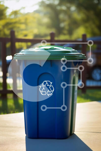 Intra Συλλεκτικό Ξύλινο Παζλ Plywood  4mm - Μπλε κάδος απορριμμάτων στο πεζοδρόμιο με κάδους ανακύκλωσης και ανθρώπους Σε Ξύλινο Κουτί - Διαστάσεις: 10x10 cm – 25 κομμάτια