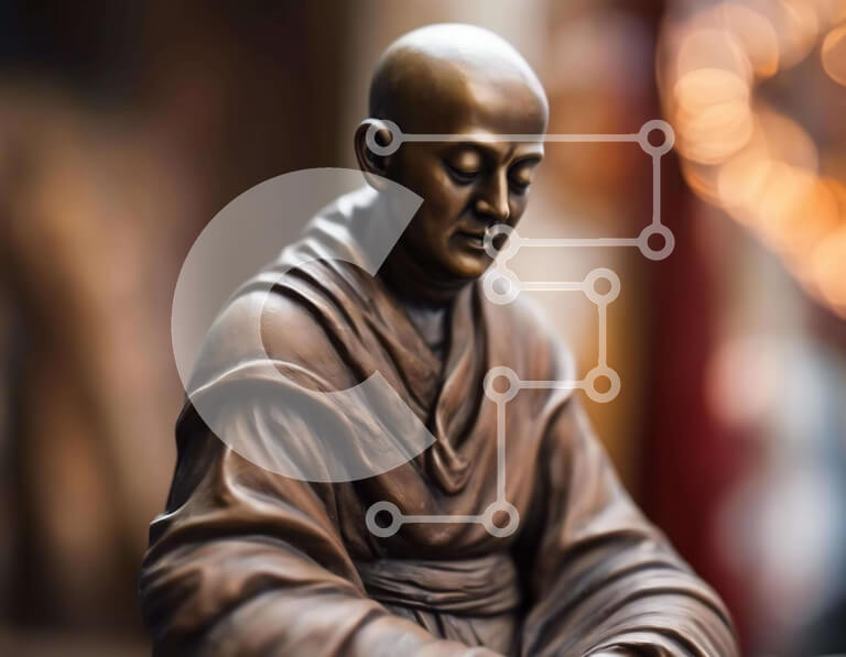 Intra Συλλεκτικό Ξύλινο Παζλ Plywood  4mm - Χάλκινο άγαλμα του ηλικιωμένου μοναχού σε διαλογισμό Σε Ξύλινο Κουτί - Διαστάσεις Puzzle: 10x10 cm – 25 κομμάτια