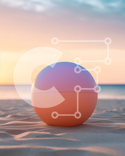 Intra Συλλεκτικό Ξύλινο Παζλ Plywood  4mm - Ροζ και πορτοκαλί μπάλα στην παραλία στο ηλιοβασίλεμα Σε Ξύλινο Κουτί - Διαστάσεις: 10x10 cm – 25 κομμάτια