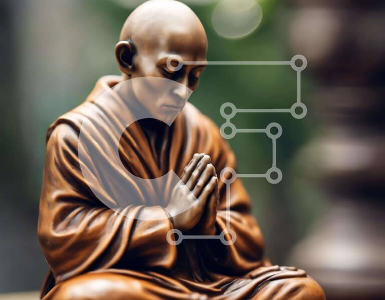 Intra Συλλεκτικό Ξύλινο Παζλ Plywood  4mm - Χάλκινο άγαλμα του ηλικιωμένου μοναχού που προσεύχεται Σε Ξύλινο Κουτί - Διαστάσεις Puzzle: 10x10 cm – 25 κομμάτια