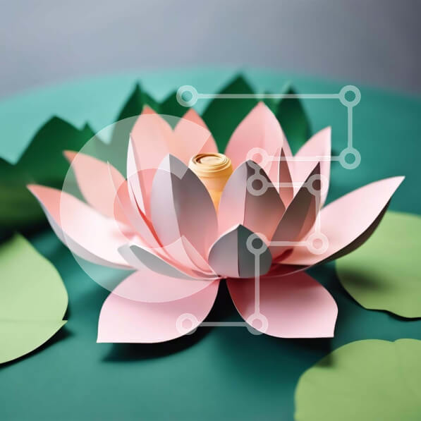 Intra Συλλεκτικό Ξύλινο Παζλ Plywood  4mm - Ροζ χάρτινο λουλούδι λωτού σε πράσινα φύλλα Σε Ξύλινο Κουτί - Διαστάσεις: 10x10 cm – 25 κομμάτια