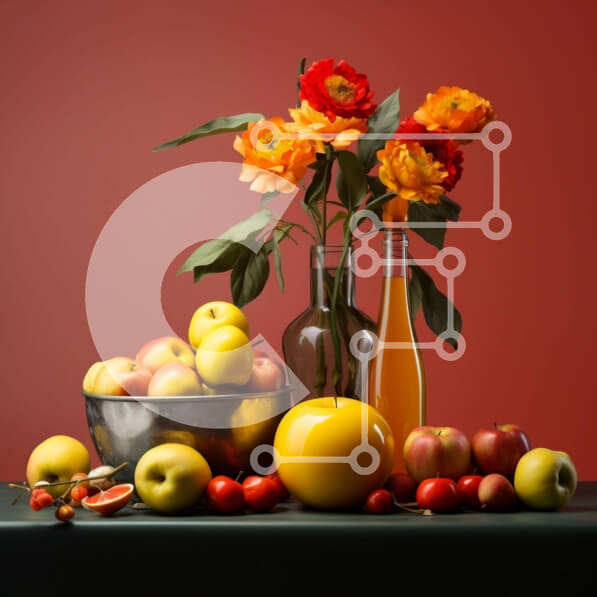 Σετ των 2 Intra Συλλεκτικό Ξύλινο Παζλ Plywood  4mm - Πολύχρωμα φρούτα και λουλούδια στο τραπέζι Σε Ξύλινο Κουτί - Διαστάσεις: 10x10 cm – 25 κομμάτια