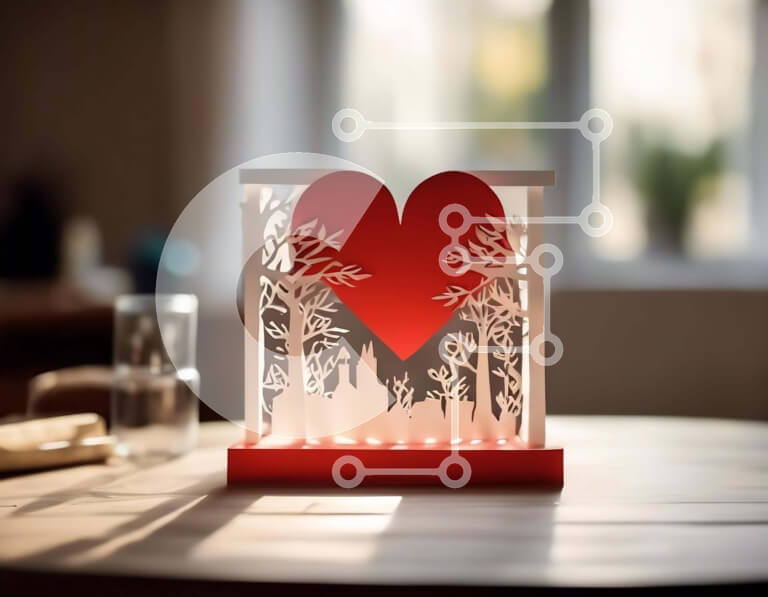 Intra Συλλεκτικό Ξύλινο Παζλ Plywood  4mm - Χάρτινο κόψιμο σε σχήμα καρδιάς σε ξύλινο τραπέζι Σε Ξύλινο Κουτί - Διαστάσεις Puzzle: 10x10 cm – 25 κομμάτια